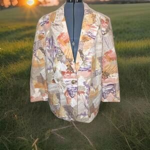 Vintage 80s Jordana USA Sz Med Bold Jacket Bright Colorful Floral Striped Blazer